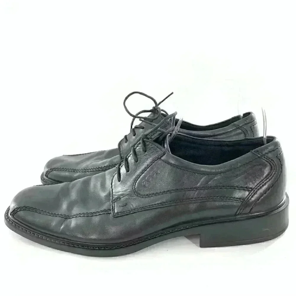 Ecco mens size 44 10-10.5 black leather comfort orthopedic bicycle toe oxfords